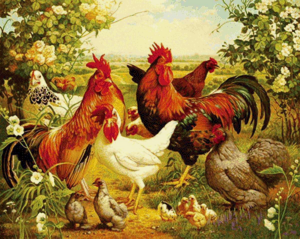 Птичий двор 1 - цыплята, курица, птицы, петух - предпросмотр