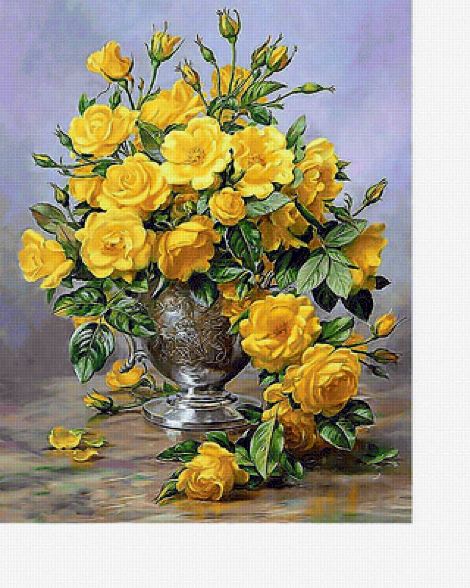 Натюрморт - розы, цветы, цветы в вазе, желтые розы - предпросмотр