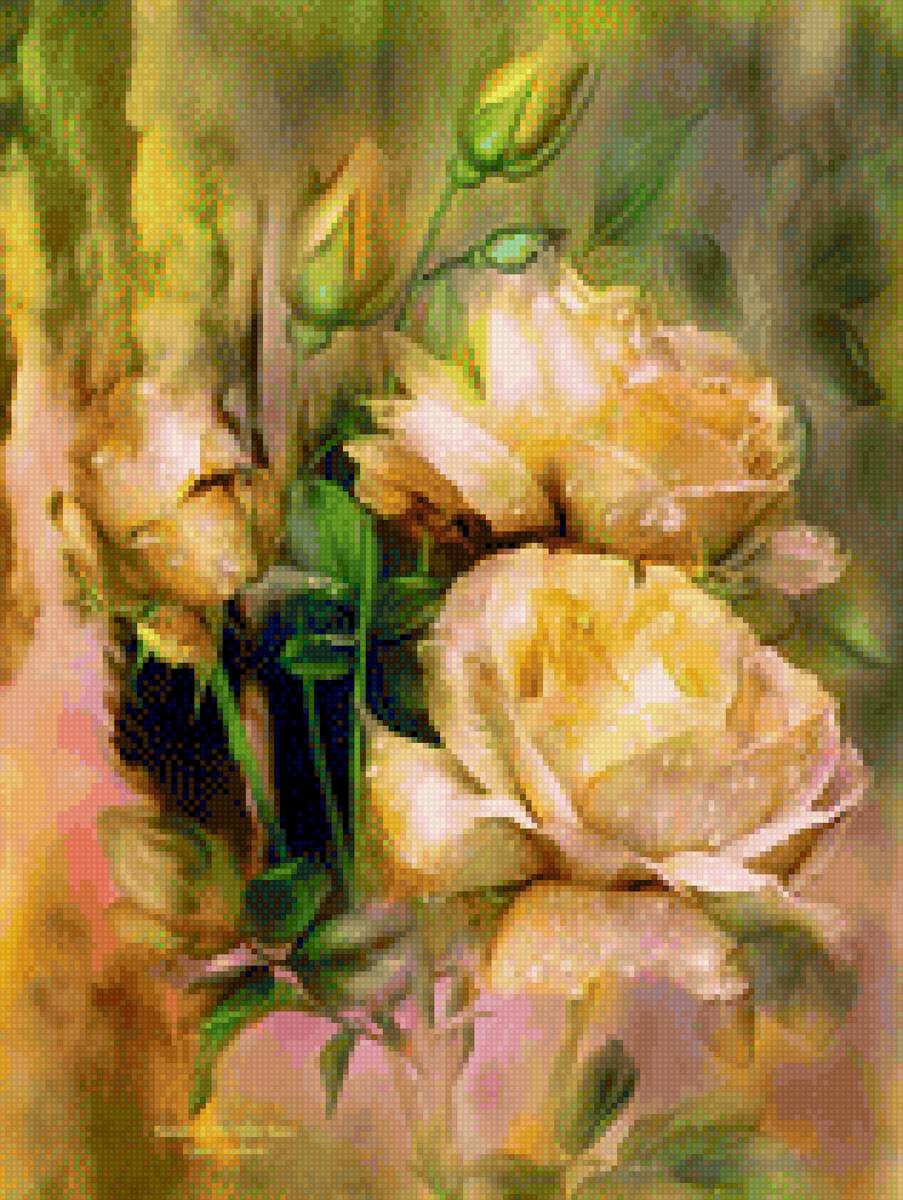 Желтые цветы ДМС - акварельные цветы, акварель, цветы, розы, желтые, бежевые роза - предпросмотр
