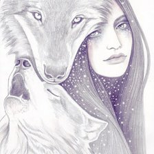 Схема вышивки «Девушка и волки»