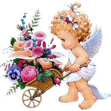 Схема вышивки «Angel with Flower Cart»