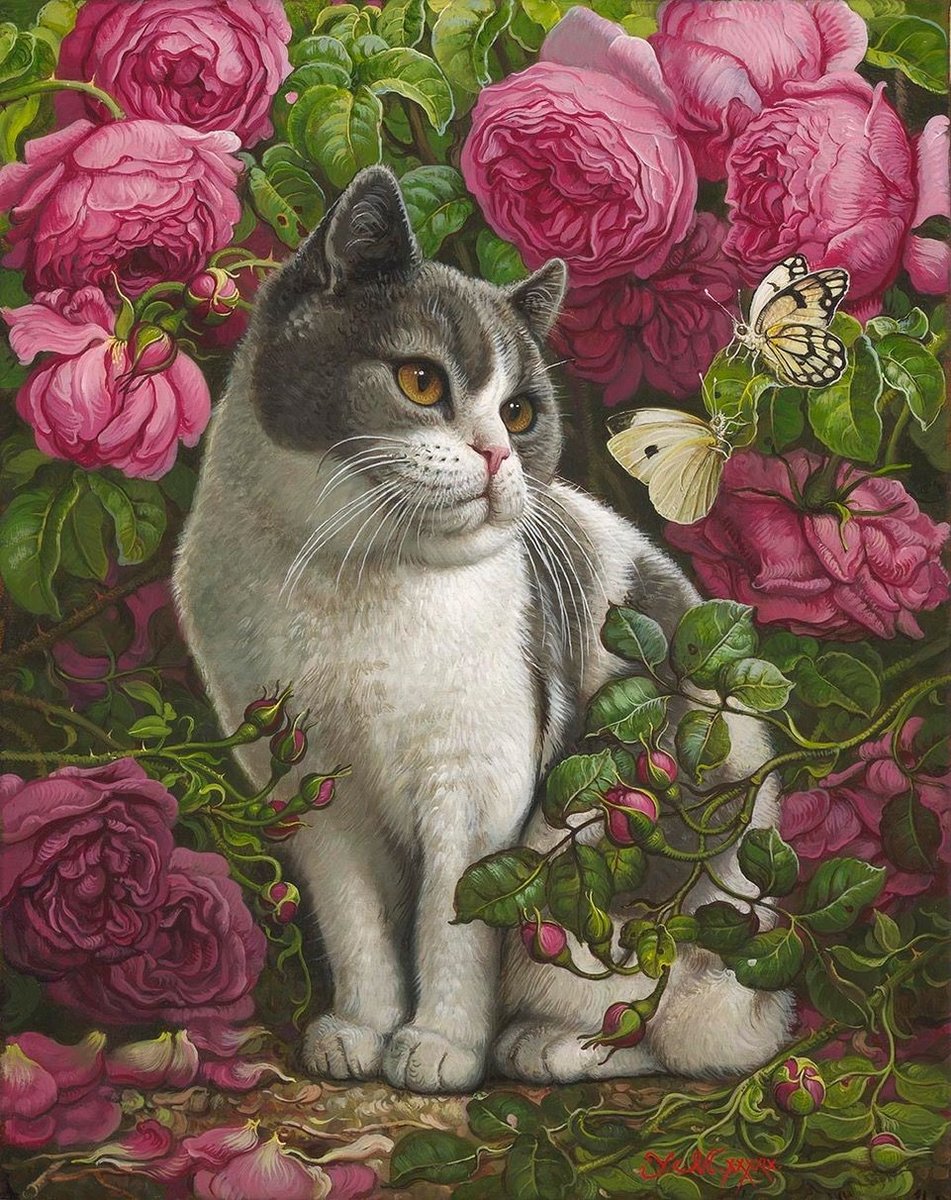 Кот в пионах - цветы, животное, пионы, кот - оригинал