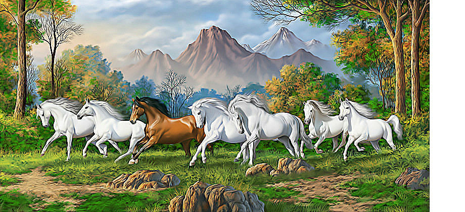 Лошади - животные, горы, кони, пейзаж - оригинал