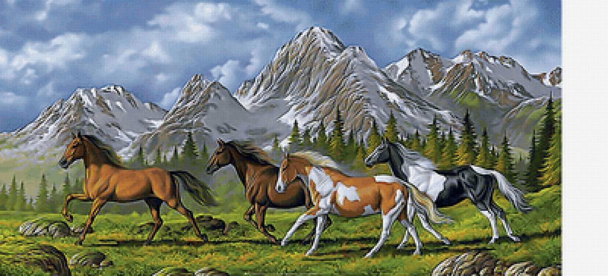 Лошади - горы, животные, пейзаж, лошади - предпросмотр