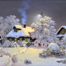 Схема вышивки «Зима ночь по картине В.М. Тормосова»