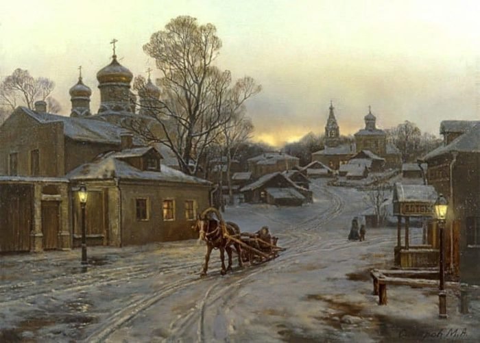 городская окраина.худ.М.Сатаров - картина, старая москва, городской пейзаж, 19 век - оригинал