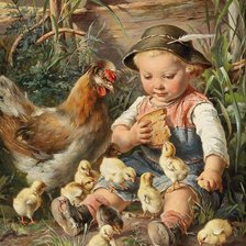 Малыш с цыплятами