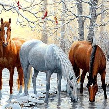 Схема вышивки «Лошади в зимнем лесу»