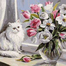 Оригинал схемы вышивки «кот и цветы» (№2312782)