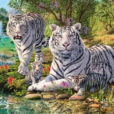 Оригинал схемы вышивки «Семья белых тигров» (№2315722)