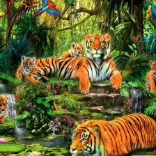 Оригинал схемы вышивки «Тигры в джунглях» (№2318075)