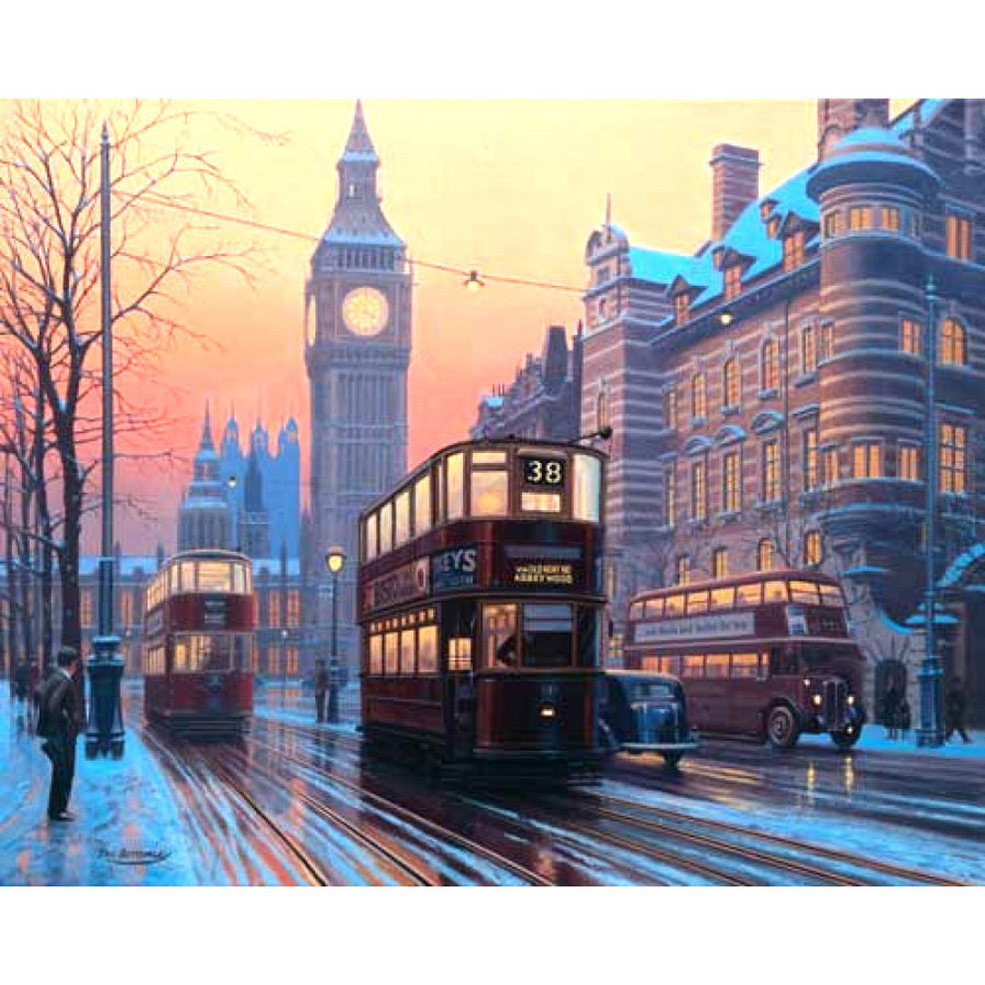 Лондонский зимний вечер - автобус, пейзаж, биг-бен, город, лондон, англия, зима - оригинал