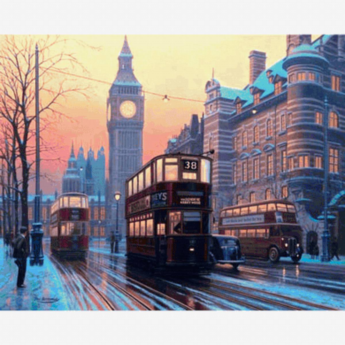 Лондонский зимний вечер - город, англия, пейзаж, лондон, автобус, зима, биг-бен - предпросмотр