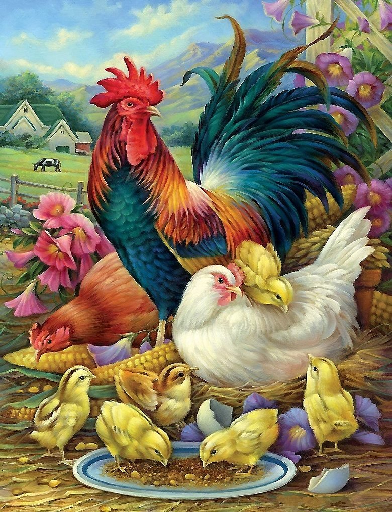 птичий двор - петух, цыплята, курица - оригинал