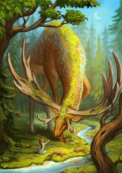 Бог леса-1 - сказка, лось, лес, пейзаж - оригинал