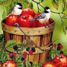Схема вышивки «Птички на яблоках»