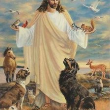 Оригинал схемы вышивки «Иисус Христос с животными, с птицами.» (№2377530)