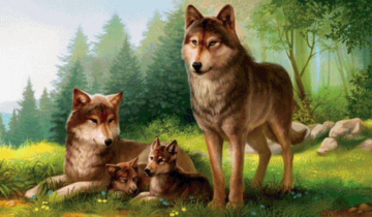 Картина волчья семья - волки, семья, картина - предпросмотр