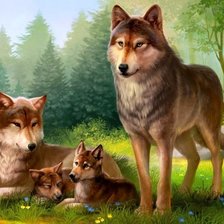 Оригинал схемы вышивки «Картина волчья семья» (№2383248)