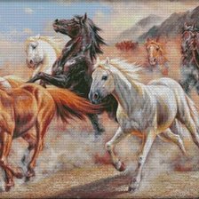 Схема вышивки «табун лошадей бежит»