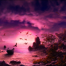 Схема вышивки «Романтический пейзаж с закатом и птицей»