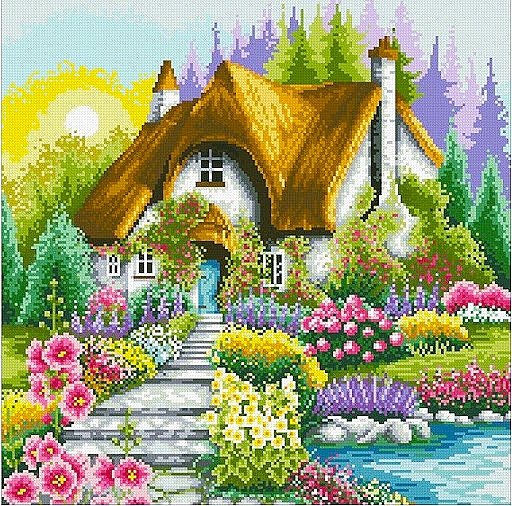 Сказочный домик - клумбы, сказка, цветы, домик в лесу, домик в деревне - оригинал