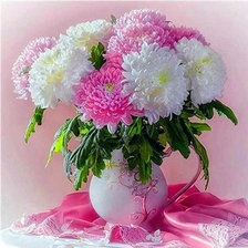 Оригинал схемы вышивки «Розовые хризантемы в вазе» (№2432329)