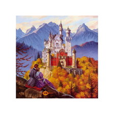 Схема вышивки «Влюблённая пара смотрит на замок»