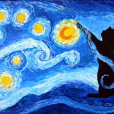 Starry night with twist black cat