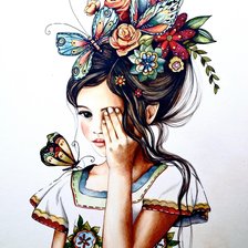 Схема вышивки «Девочка с бабочками»