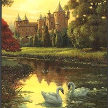 Оригинал схемы вышивки «Белые лебеди и замок.» (№2502145)