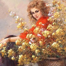 Оригинал схемы вышивки «Девушка  и желтые цветы.» (№2505007)