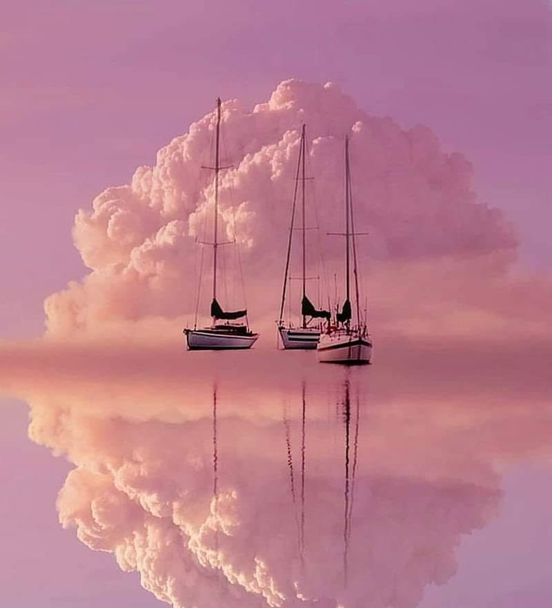 Розовое утро - парус, утро, море, корабль - оригинал