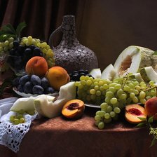 Схема вышивки «натюрморт "Персики, виноград, дыня"»