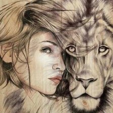 Схема вышивки «Лев и девушка»