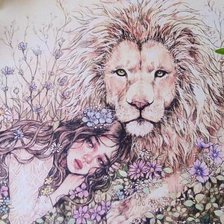 Оригинал схемы вышивки «Лев и девушка» (№2541653)