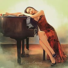 Схема вышивки «Девушка и фортепиано»