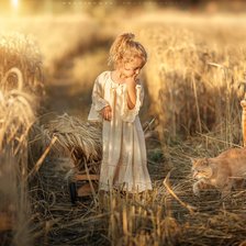 Оригинал схемы вышивки «Девочка и кот в пшеничной поле» (№2543929)