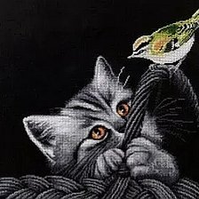Схема вышивки «Котик и птичка»