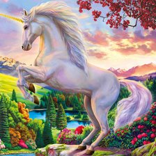 Схема вышивки «Sunset and the unicorn»