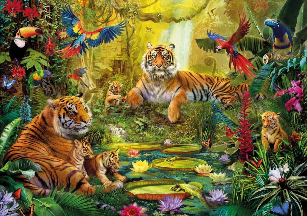№2558855 - тигры, животные, природа, птицы - оригинал