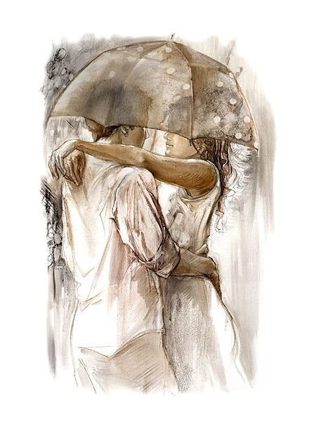 любовь - дождь, зонтик, любовь, пара, нежность - оригинал