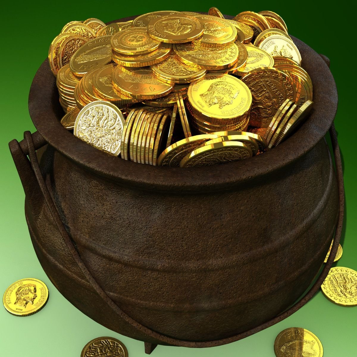 Горшок с золотыми монетами - монеты, горшок, деньги, золото - оригинал