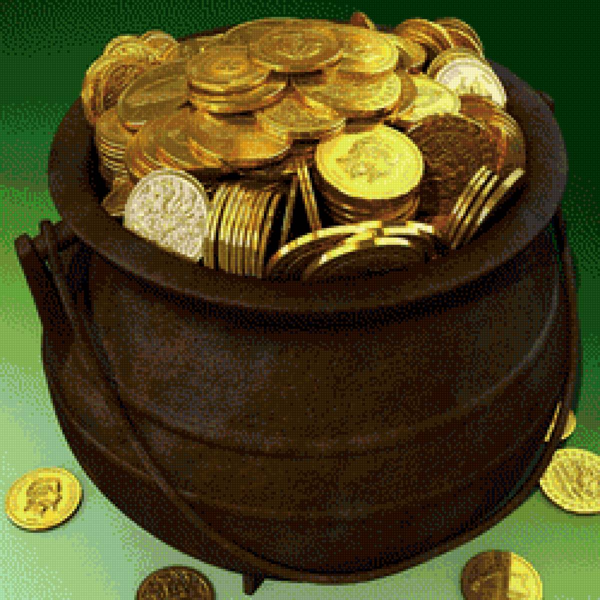 Горшок с золотыми монетами - горшок, деньги, золото, монеты - предпросмотр