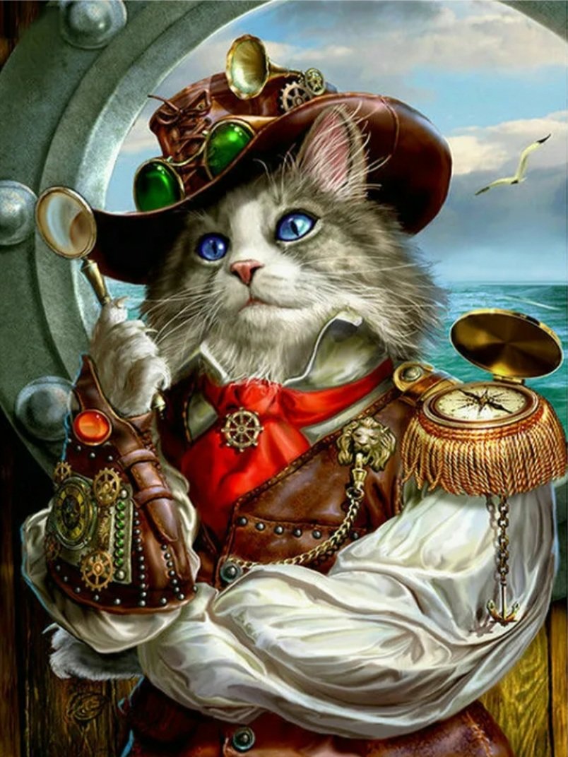 Кот-пират - кошачий портрет, живопись, животные, картина, кошки - оригинал