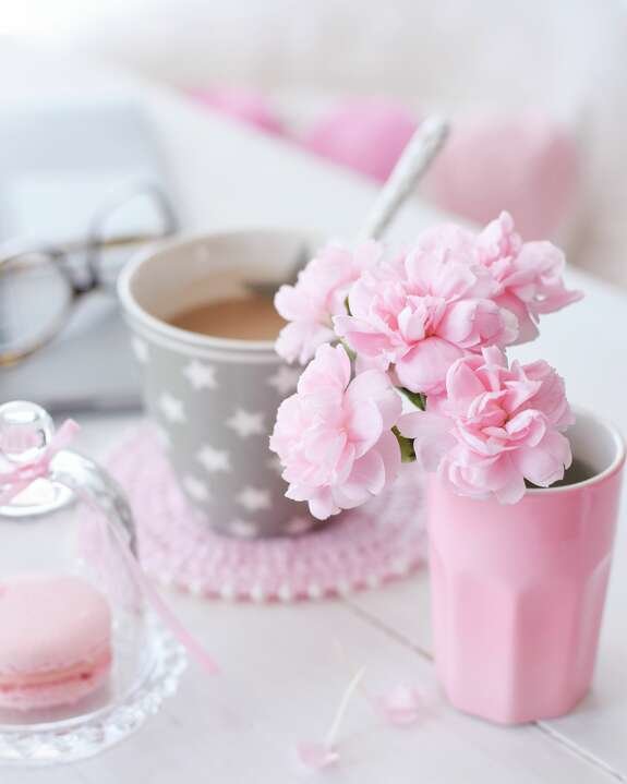 Утро - латте, нежность, кофе, печенье, цветы, чай - оригинал