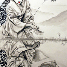 Схема вышивки «кицуне. гейша мифология Японии.»