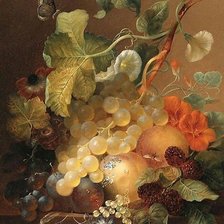 Схема вышивки «Натюрморт с виноградом, сливами, персиками и байзеновыми ягодами»
