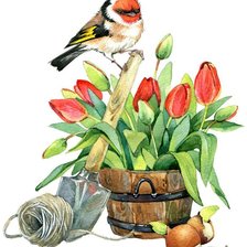 Оригинал схемы вышивки «Птичка и тюльпаны» (№2631181)
