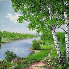 Оригинал схемы вышивки «Летний пейзаж у реки.» (№2649140)